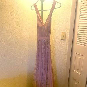 Long party dress from Macy’s.  Light pink, blush